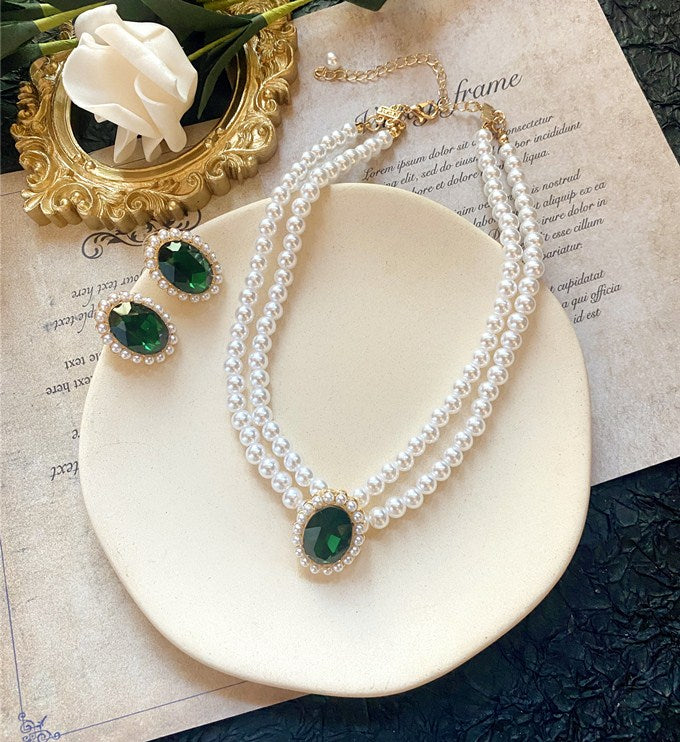 Collana smeraldo perla vintage