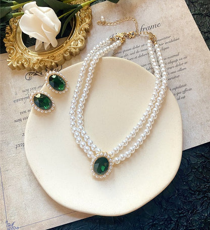 Collana smeraldo perla vintage