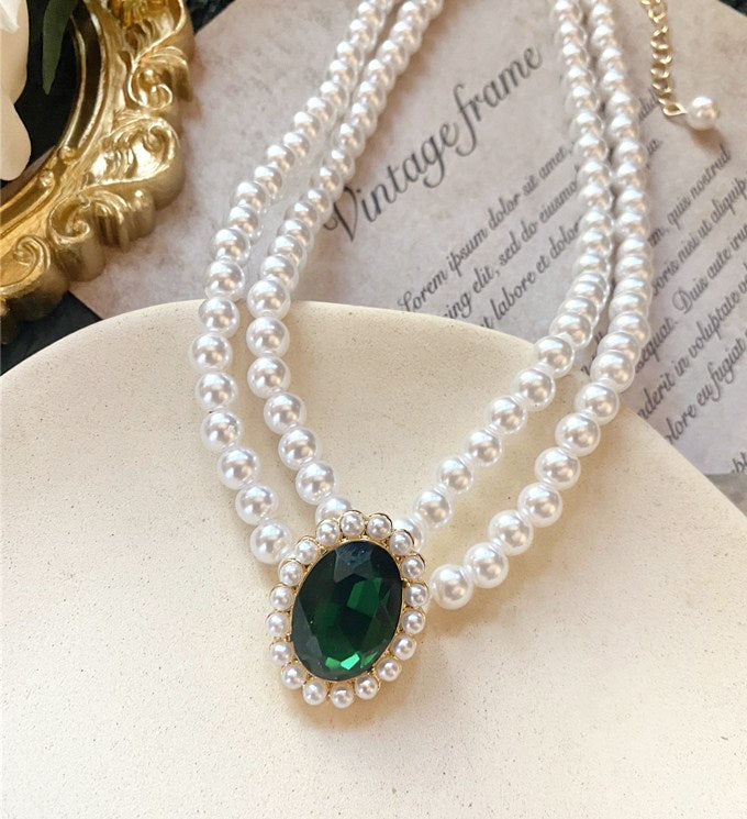 Collana smeraldo perla vintage