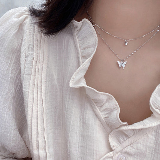 Collana doppia argento farfalla