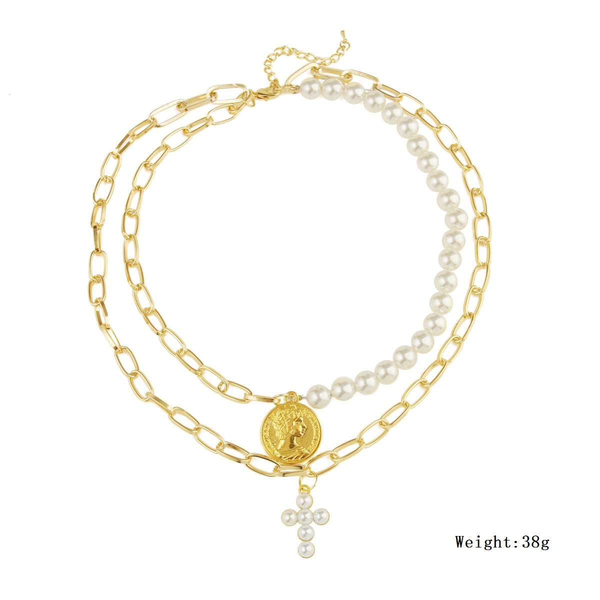 Collana perla naturale multifilo con moneta