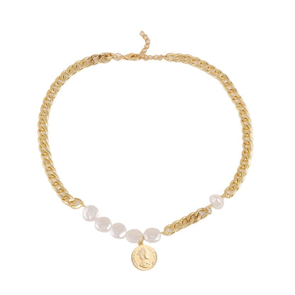 Collana perla naturale multifilo con moneta