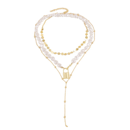 Collana perla naturale multifilo con moneta