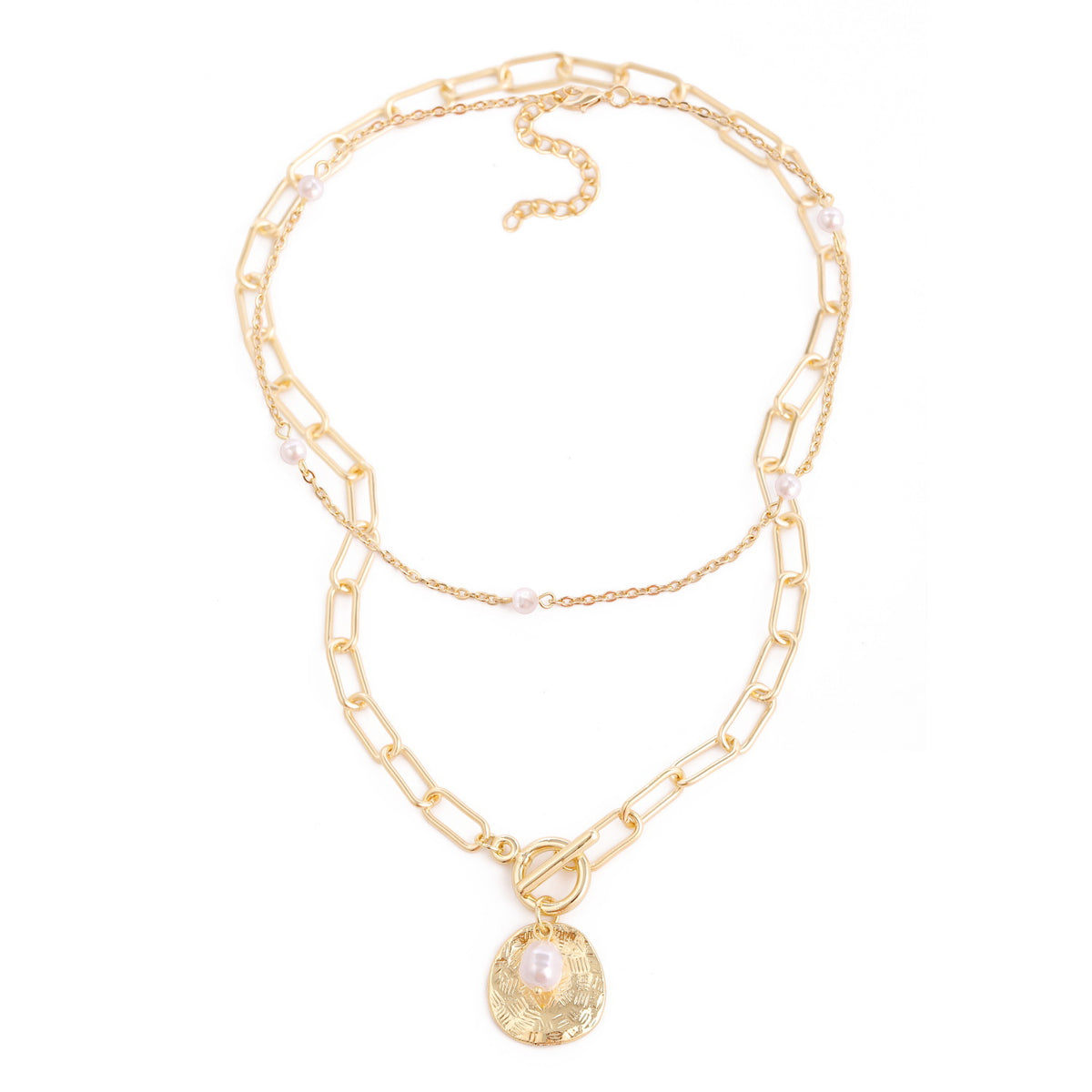 Collana perla naturale multifilo con moneta