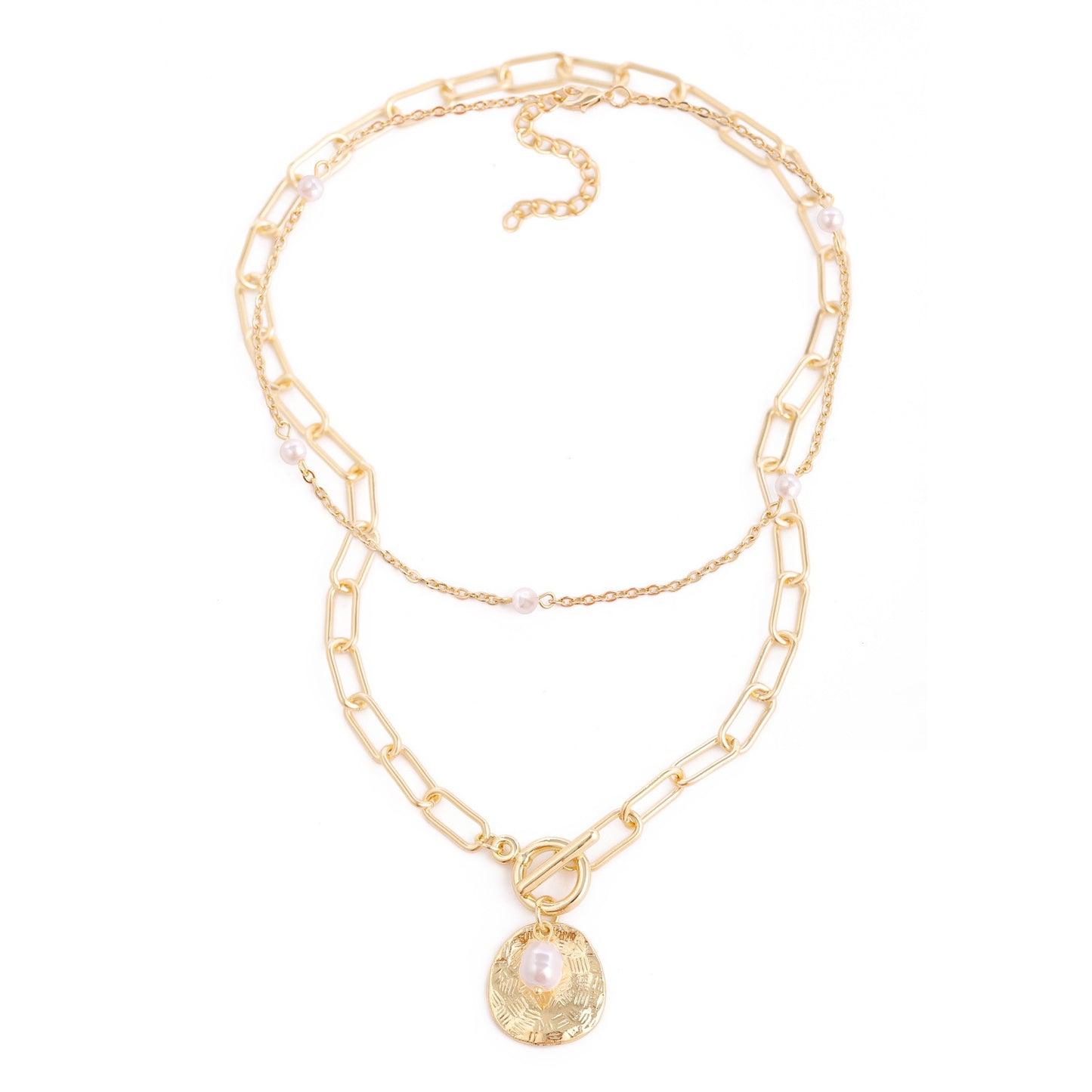 Collana perla naturale multifilo con moneta
