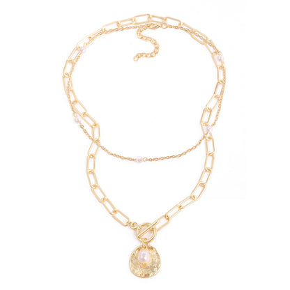 Collana perla naturale multifilo con moneta