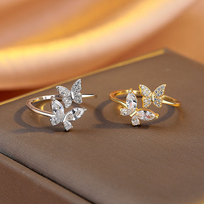 Anello farfalla argento aperto