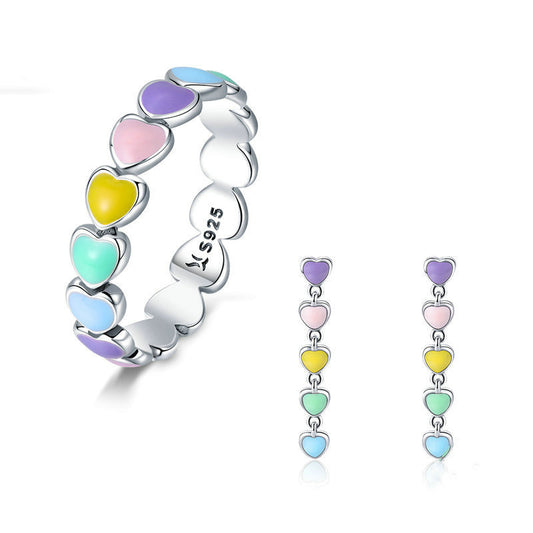 Anelli e orecchini cuore arcobaleno