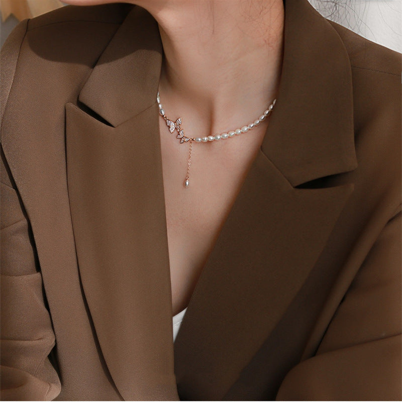 Collana farfalla con perla vintage