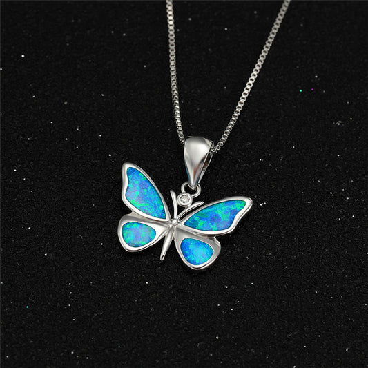 Collana farfalla opale blu