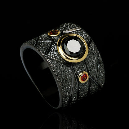 Anello barocco nero geometrico