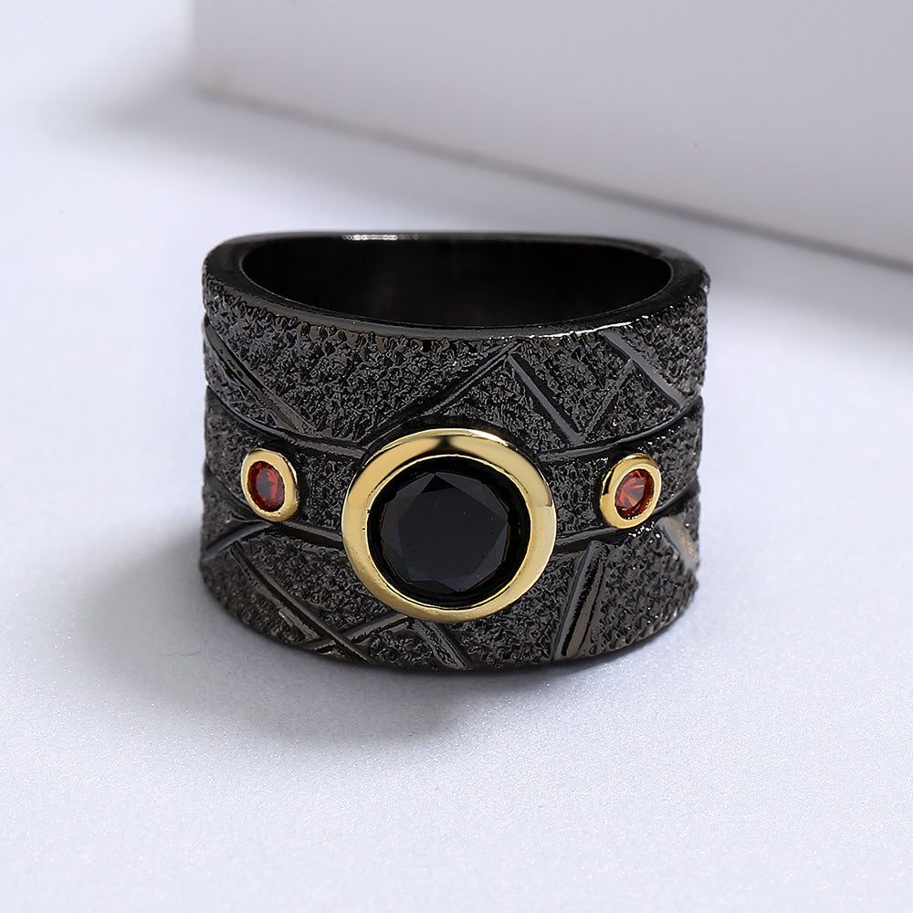 Anello barocco nero geometrico