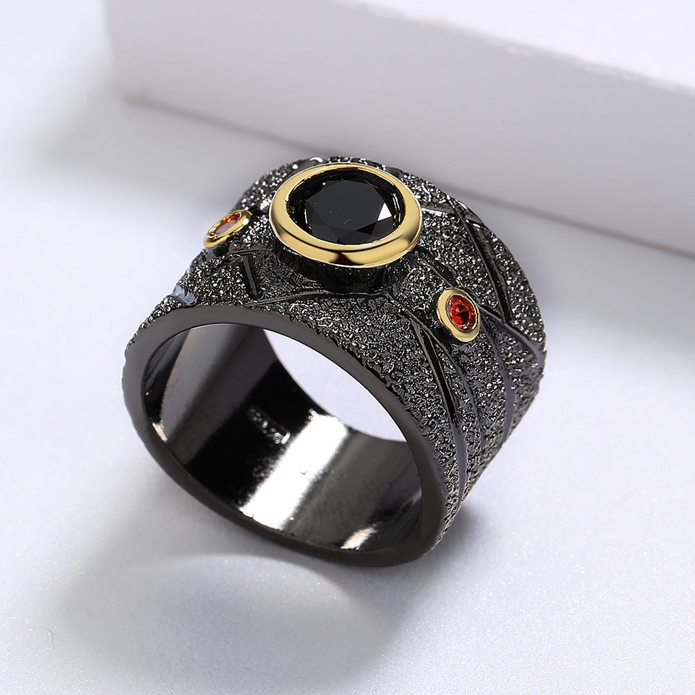 Anello barocco nero geometrico