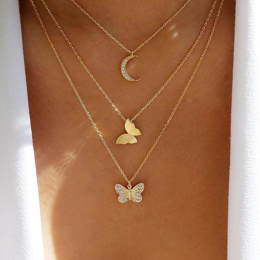 Collana tre strati con farfalla