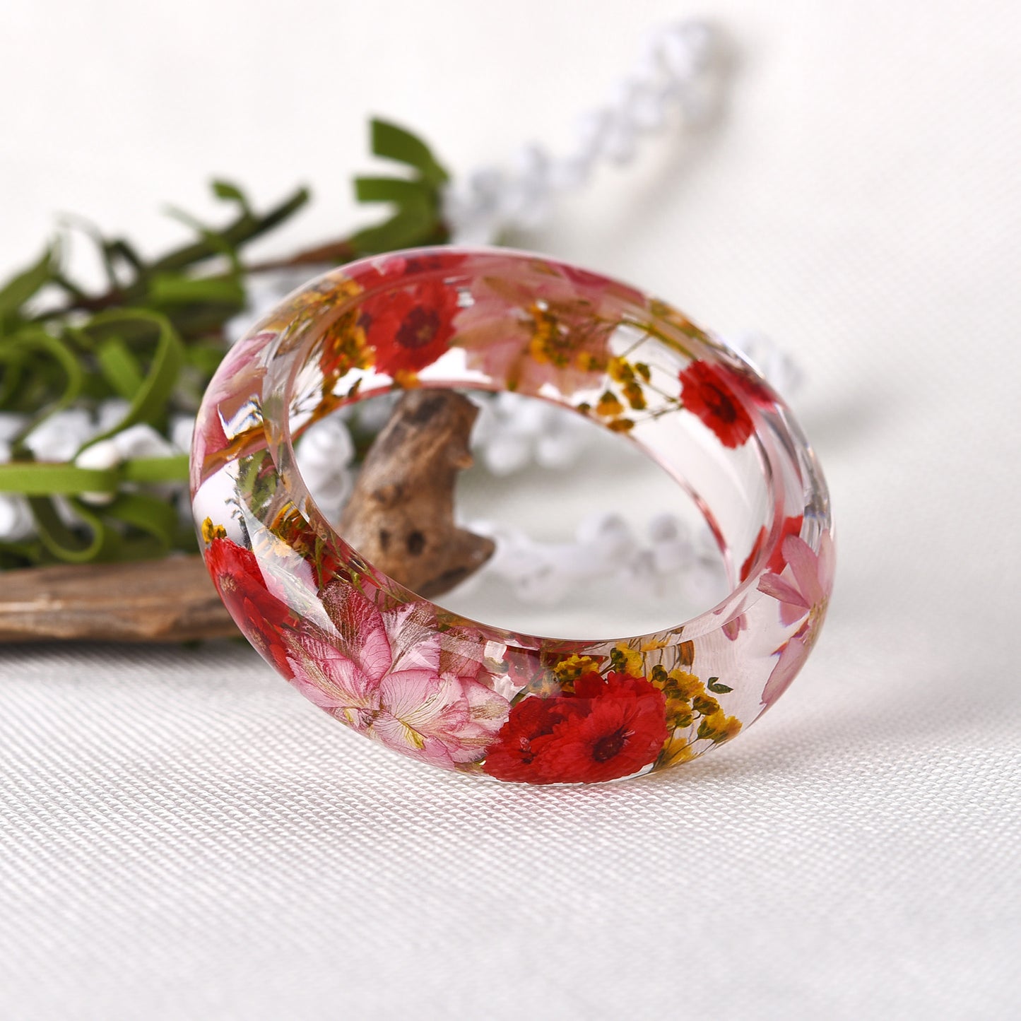 Bracciale resina fiori secchi cristallo AB