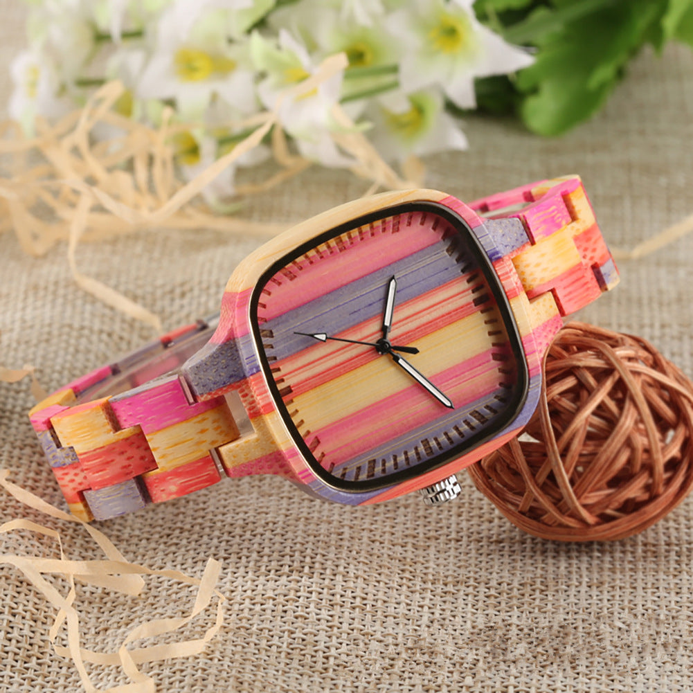 Orologio bambù multicolore