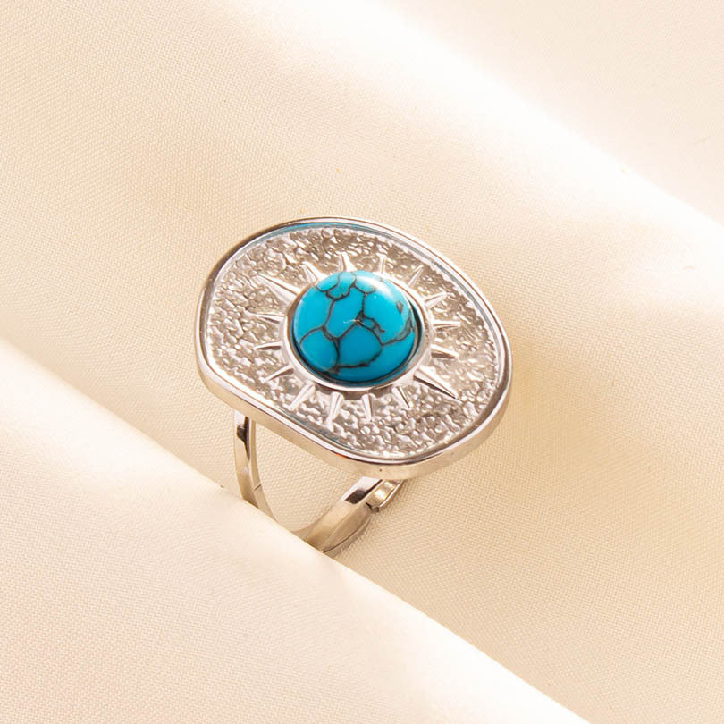 Anello geometrico retrò acciaio inox