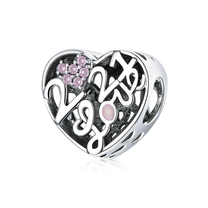 Braccialetto perline argento amore