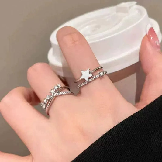 Anello stella zircone da donna doppio strato