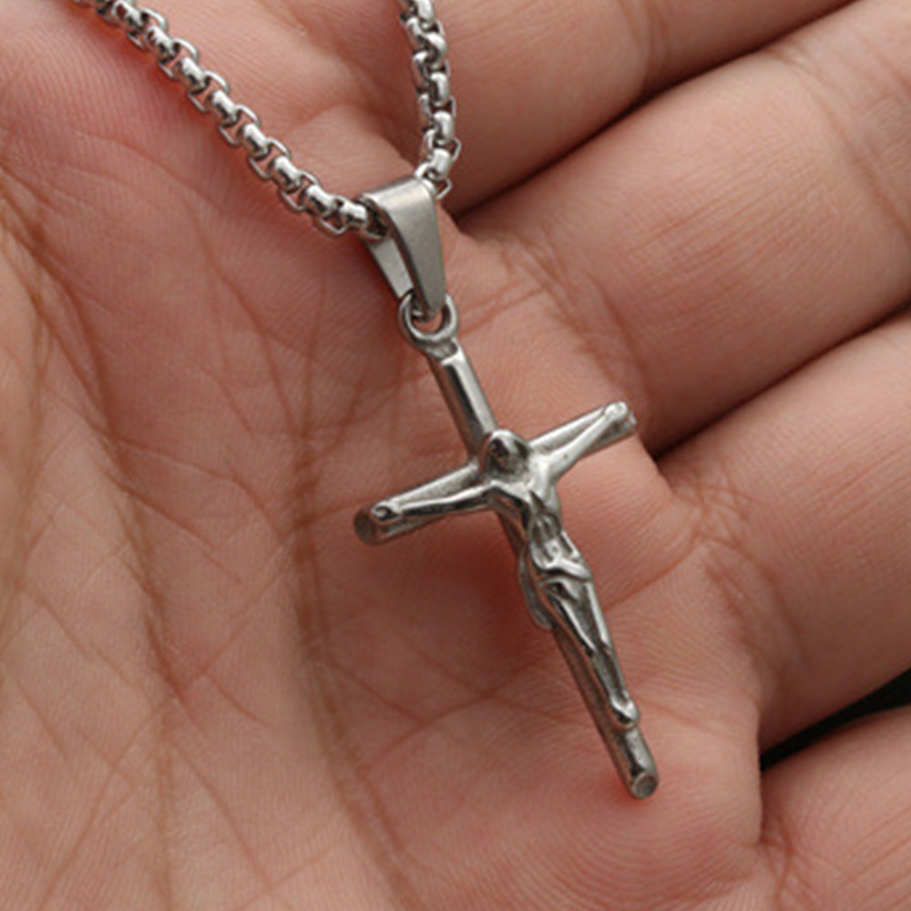 Collana croce acciaio punk