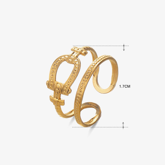 Anello geometrico doppio acciaio dorato