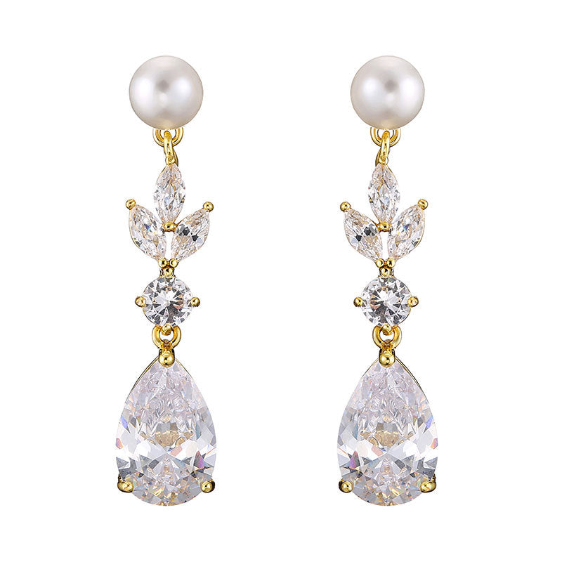 Orecchini goccia con foglie zircone