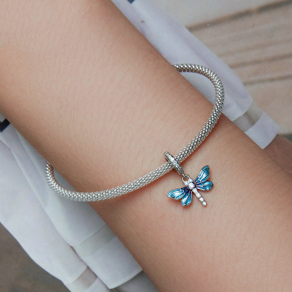 Ciondolo libellula blu argento
