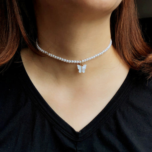 Collana choker perle bianche