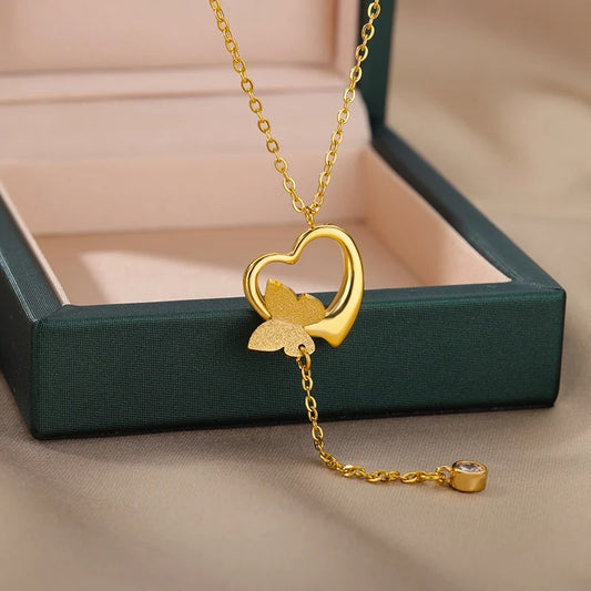 Collana acciaio farfalla cuore
