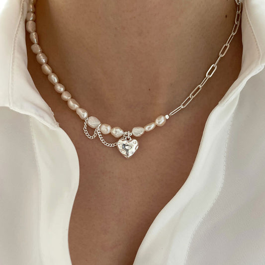 Collana argento perla barocca con cuore