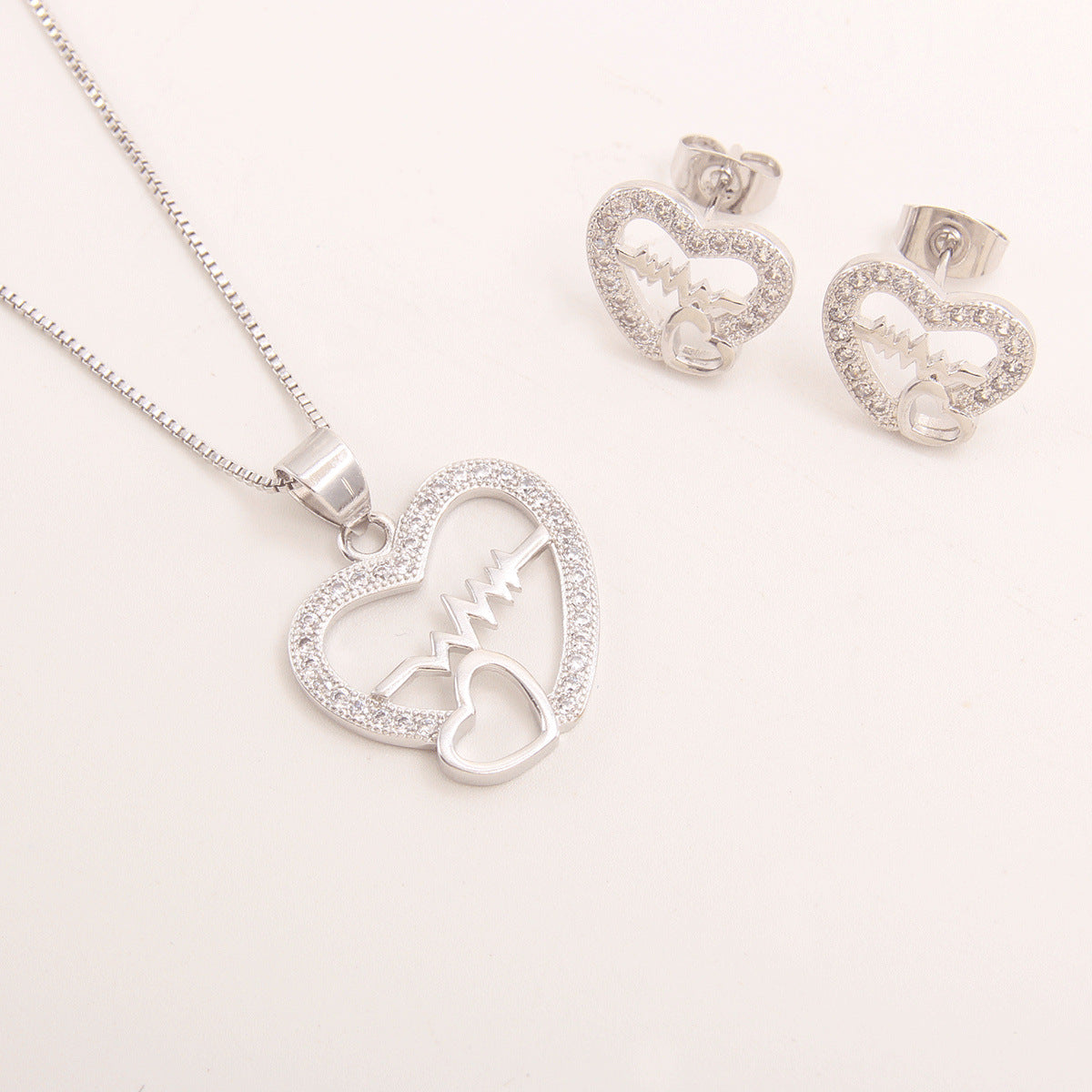 Set collana cuore con zirconi