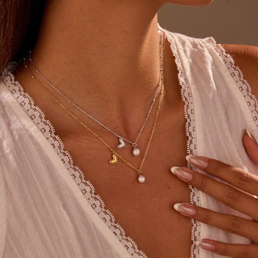 Collana Cuore Acciaio perla