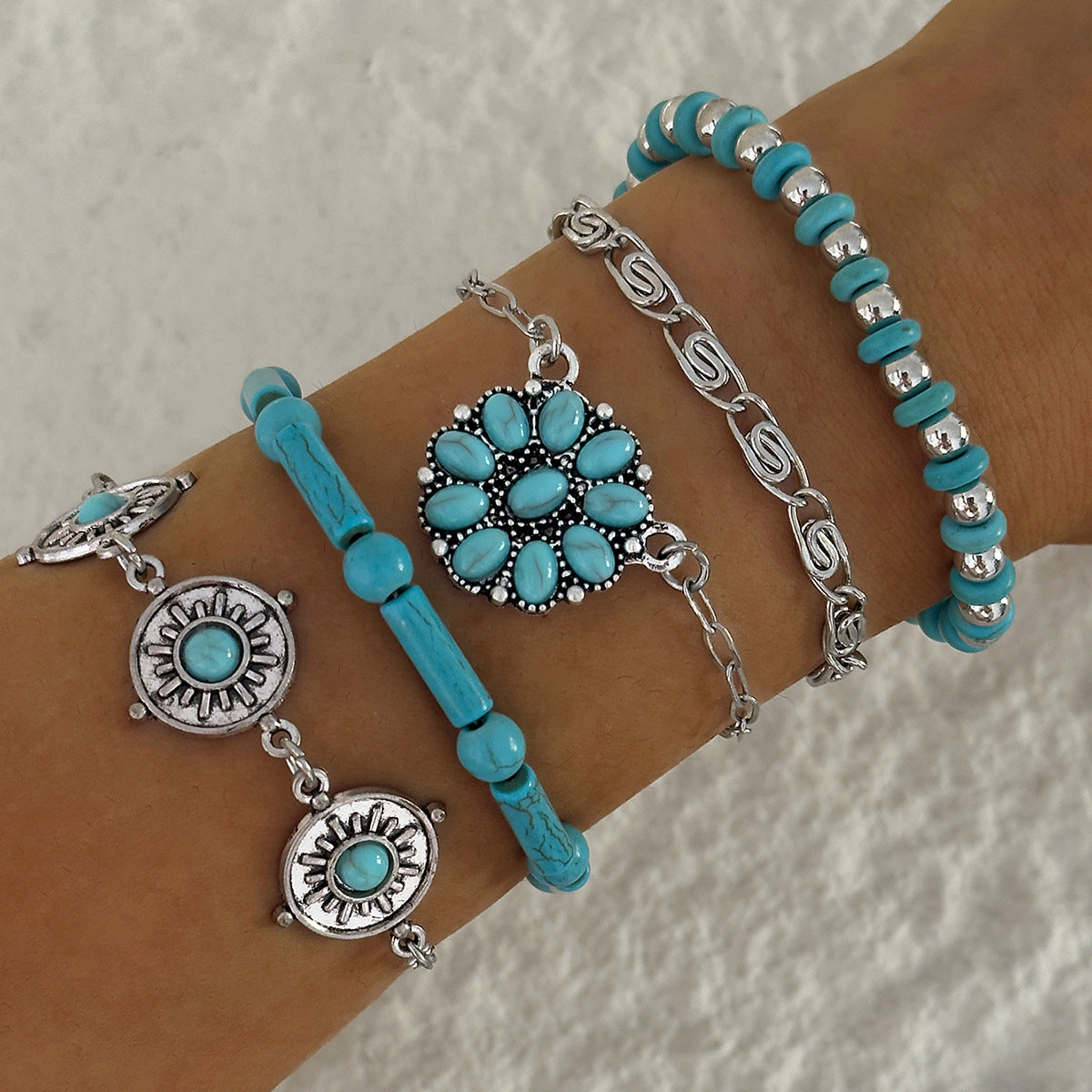Bracciale boho turchese foglia