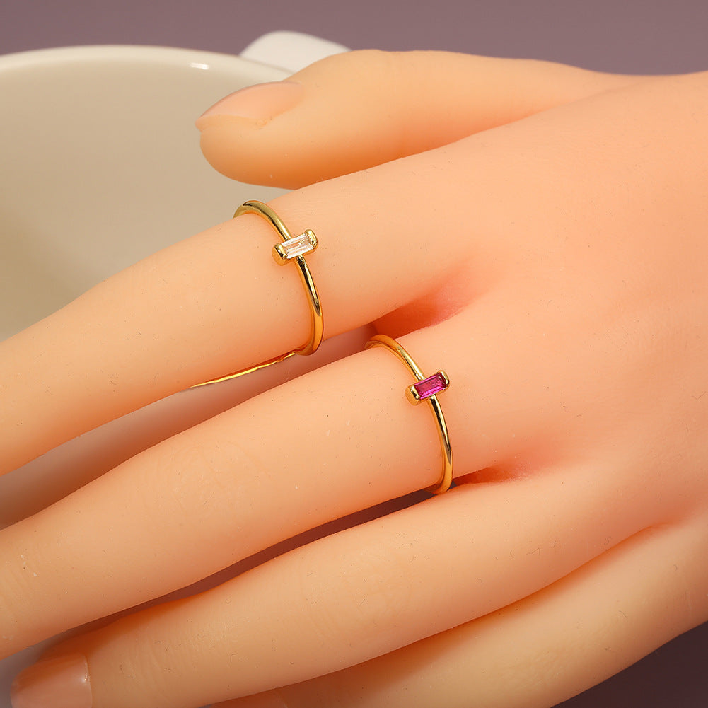 Anello rame rettangolare zirconi
