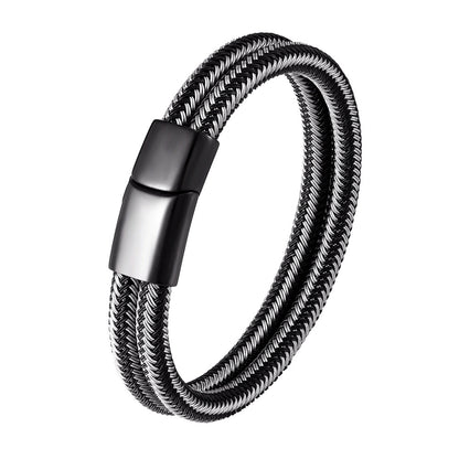 Bracciale acciaio intrecciato doppio anello