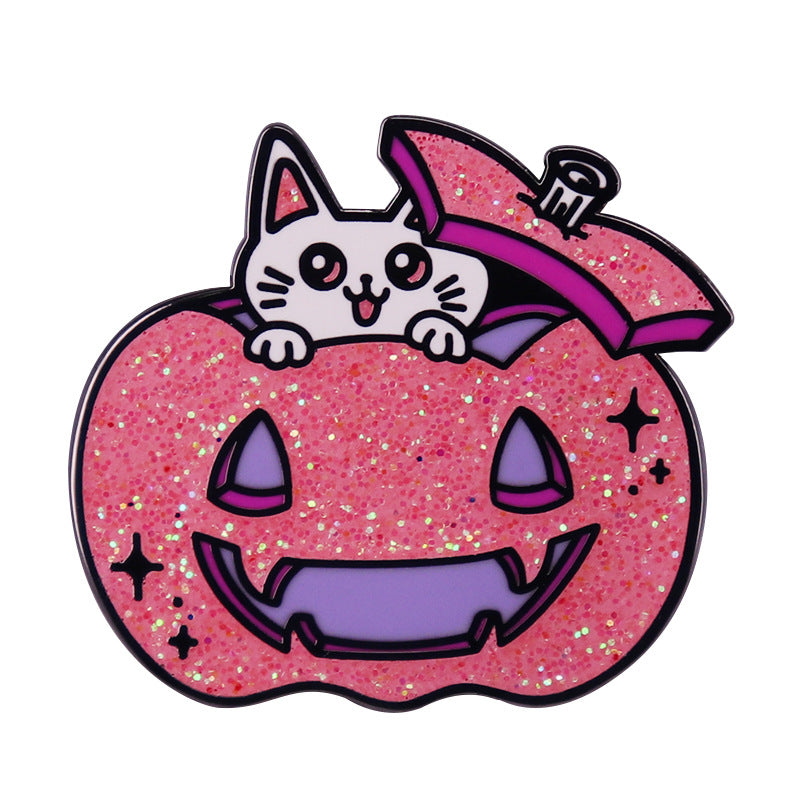Spilla zucca gatto smaltata