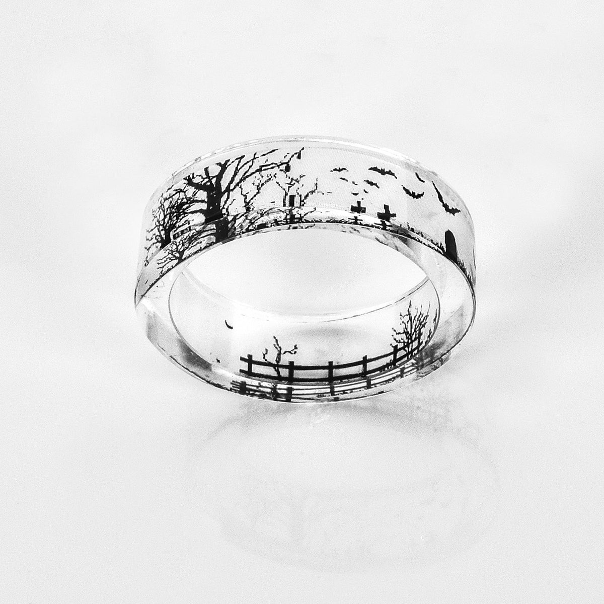 Anello resina paesaggio bianco e nero