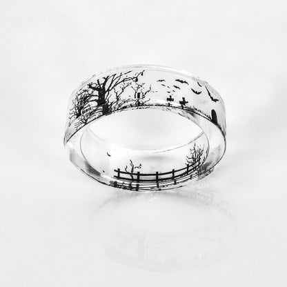 Anello resina paesaggio bianco e nero