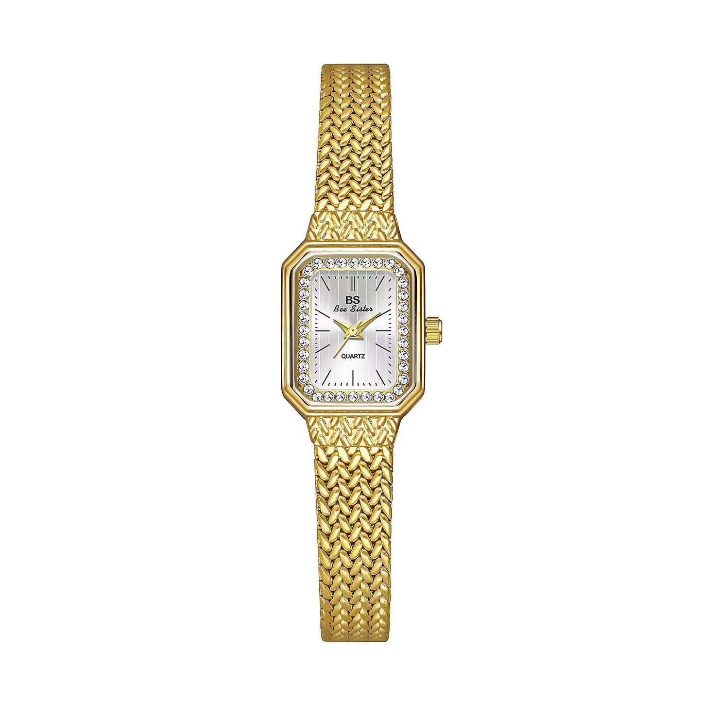 Orologio quadrato a mesh dorato