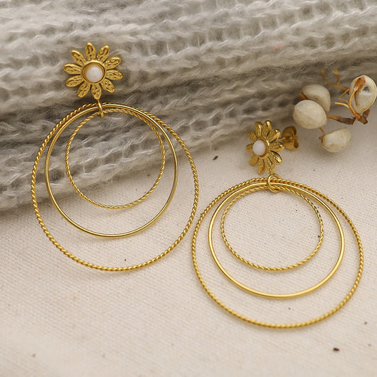 Orecchini fiore oro multistrato