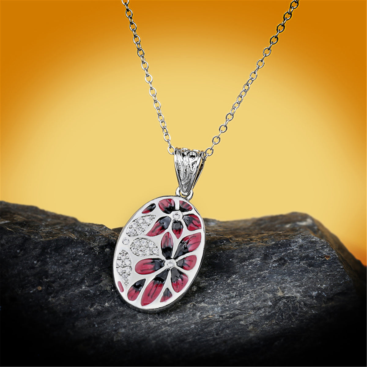 Collana fiore smaltato con zirconi da donna