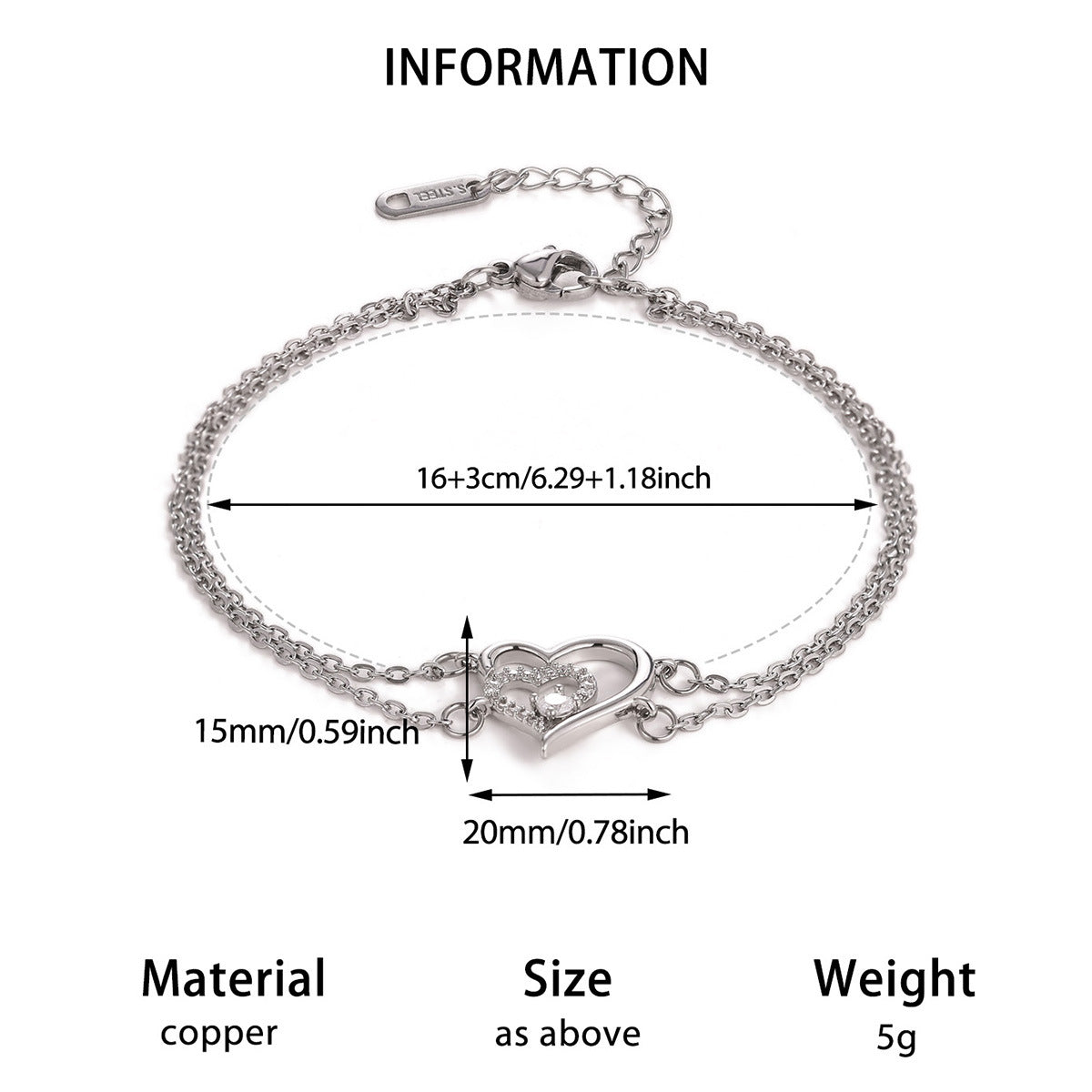 Bracciale cuore zirconi regolabile