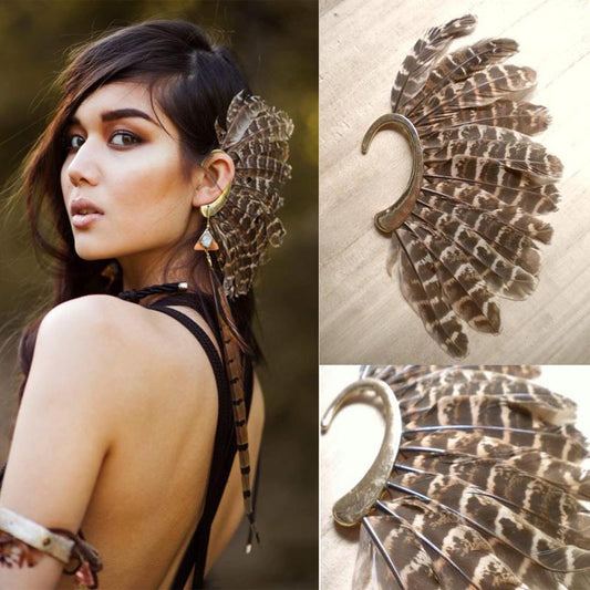 Orecchini clip piuma boho