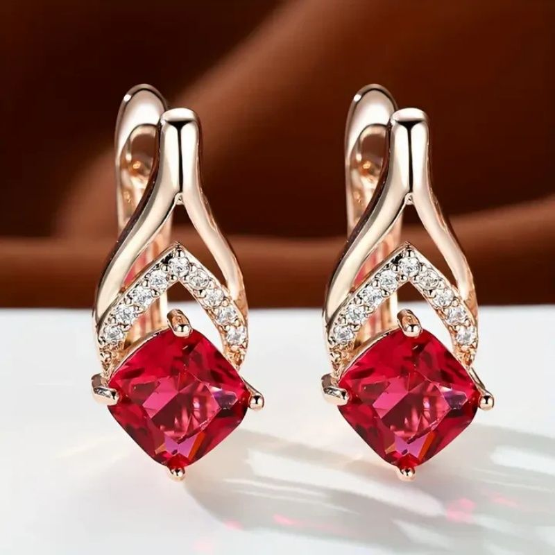 Orecchini oro rosa zircone rosso