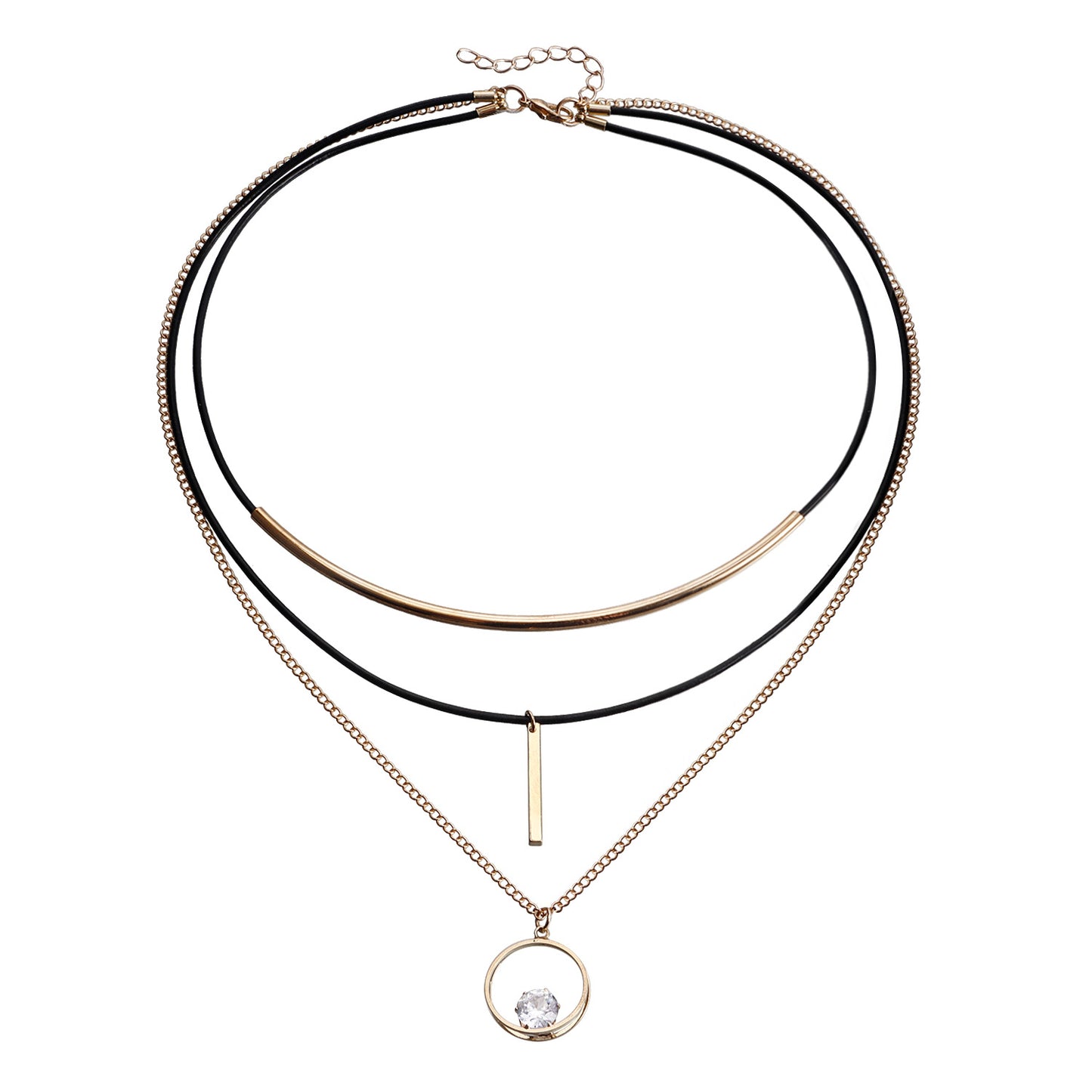 Collana pelle triangolo con zirconi