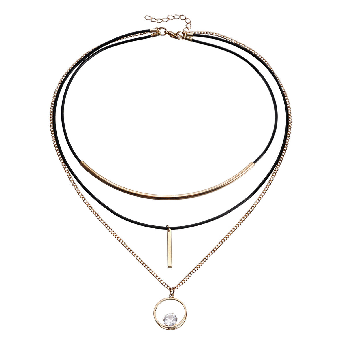 Collana pelle triangolo con zirconi