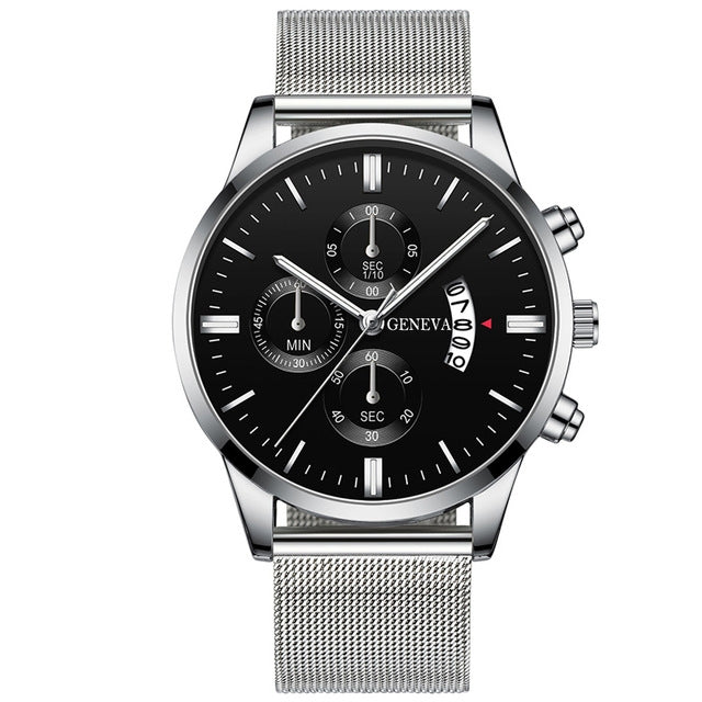Orologio calendario quarzo mesh
