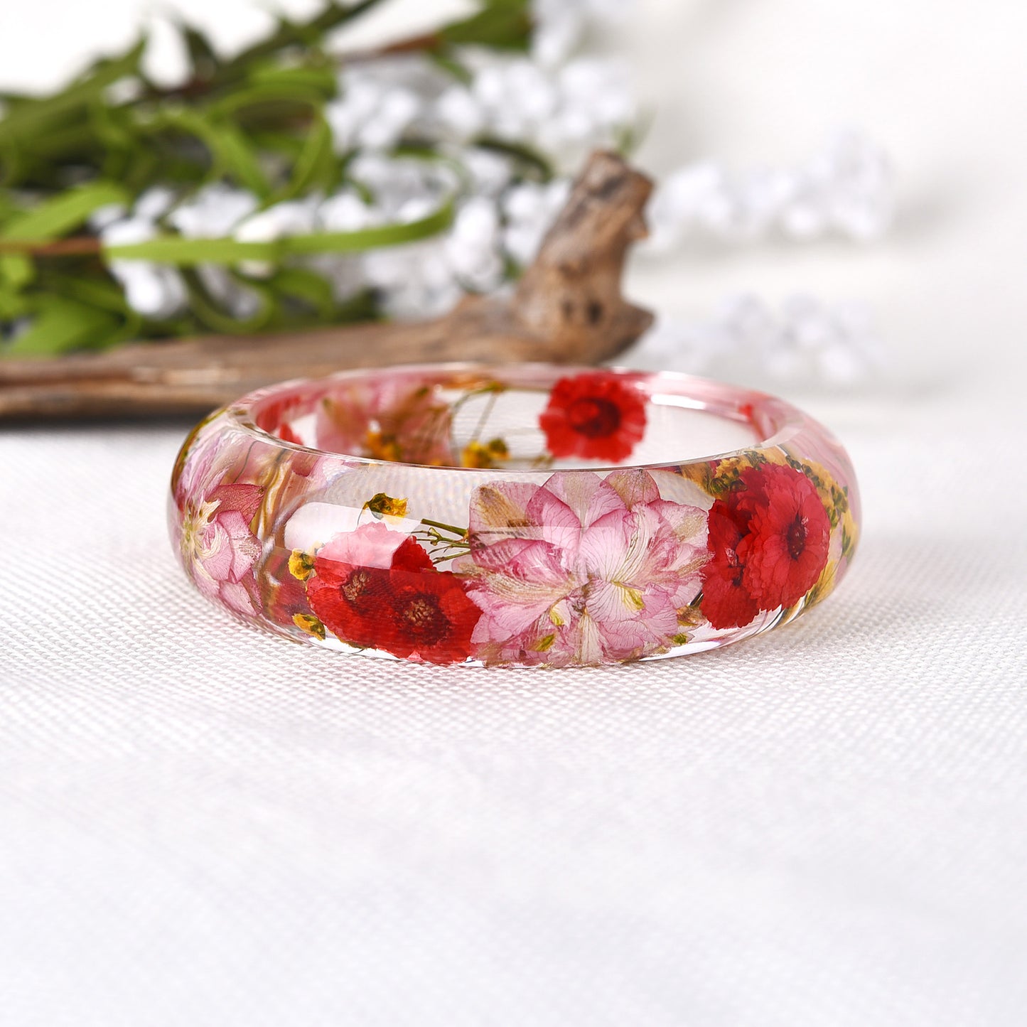 Bracciale resina fiori secchi cristallo AB