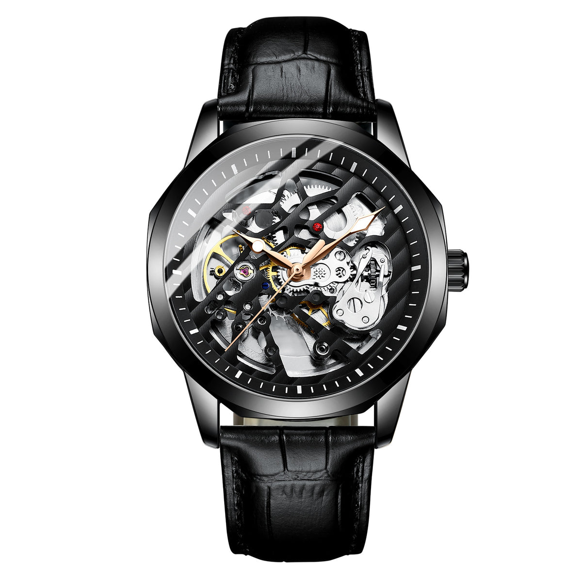 Orologio meccanico automatico uomo con quadrante scheletrato