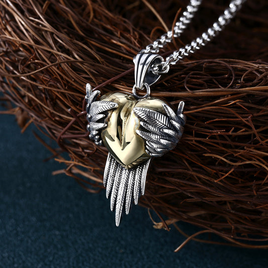 Bracciale cuore ali argento